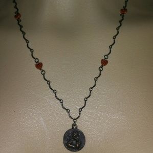 Antique copper colored angel and heart necklace